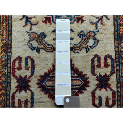 Kazak Wool Hand Knotted Rug Ivory Red 2.1X3.2 -O051013