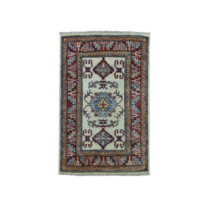 Kazak Wool Hand Knotted Rug Ivory Red 2.2X3.1 -O051020