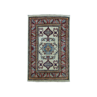 Kazak Wool Hand Knotted Rug Ivory Red 2.2X3.1 -O051020