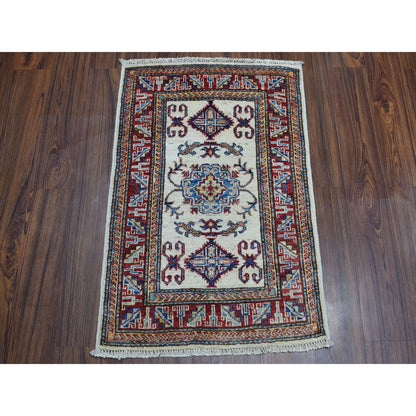 Kazak Wool Hand Knotted Rug Ivory Red 2.2X3.1 -O051020