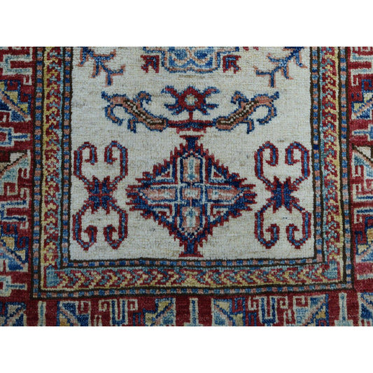 Kazak Wool Hand Knotted Rug Ivory Red 2.2X3.1 -O051020