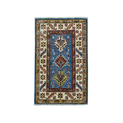 Kazak Wool Hand Knotted Rug Blue Ivory 2.0X3.1 -O051027