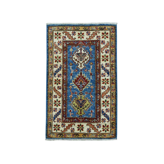 Kazak Wool Hand Knotted Rug Blue Ivory 2.0X3.1 -O051027