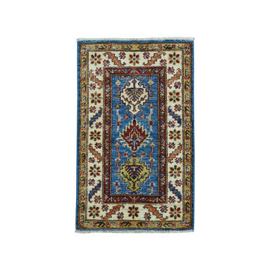Kazak Wool Hand Knotted Rug Blue Ivory 2.0X3.1 -O051027