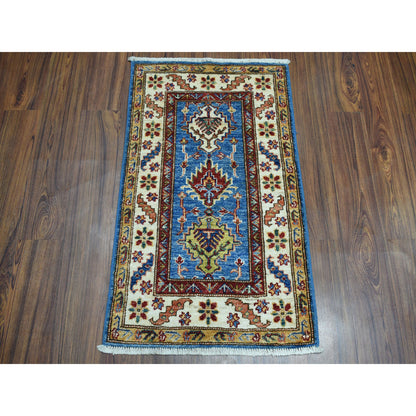 Kazak Wool Hand Knotted Rug Blue Ivory 2.0X3.1 -O051027