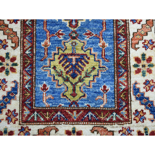 Kazak Wool Hand Knotted Rug Blue Ivory 2.0X3.1 -O051027