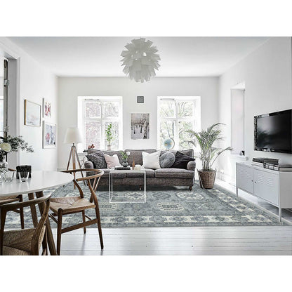 Oushak And Peshawar Wool Hand Knotted Rug Grey Ivory 8.0X10.0 -O051220