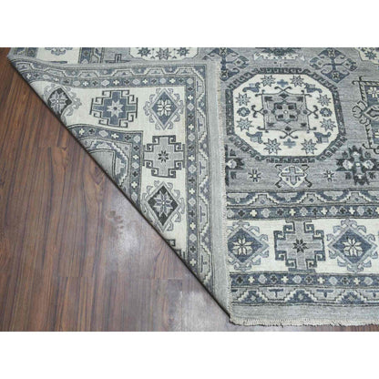 Oushak And Peshawar Wool Hand Knotted Rug Grey Ivory 8.0X10.0 -O051220