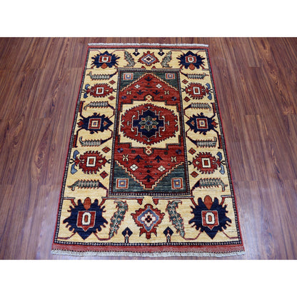 Tribal & Geometric Wool Hand Knotted Rug Red Beige 3.5X4.9 -O051301