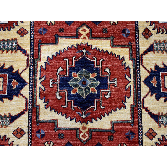 Tribal & Geometric Wool Hand Knotted Rug Red Beige 3.5X4.9 -O051301