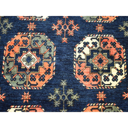 Tribal & Geometric Wool Hand Knotted Rug Blue No Border 5.0X6.3 -O051305