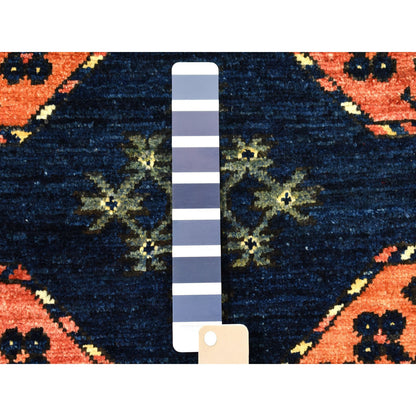 Tribal & Geometric Wool Hand Knotted Rug Blue No Border 5.0X6.3 -O051305