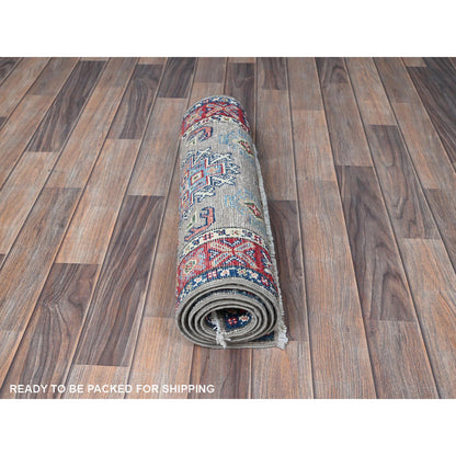 Kazak Wool Hand Knotted Rug Grey 2.2x6.2 -O0513