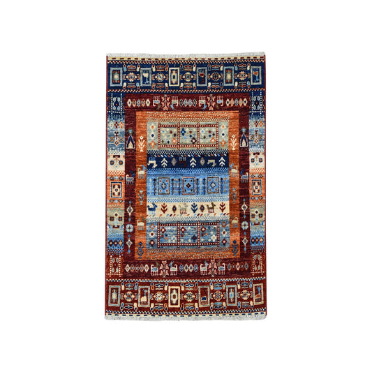 Tribal & Geometric Wool Hand Knotted Rug Red No Border 2.9X4.0 -O051523