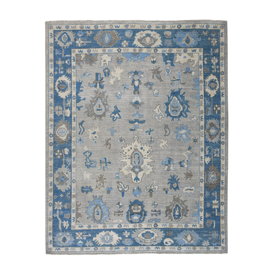 Oushak And Peshawar Wool Hand Knotted Rug Grey Blue 8.1X9.9 -O051609