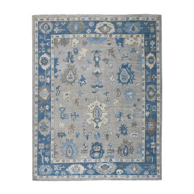 Oushak And Peshawar Wool Hand Knotted Rug Grey Blue 8.1X9.9 -O051609