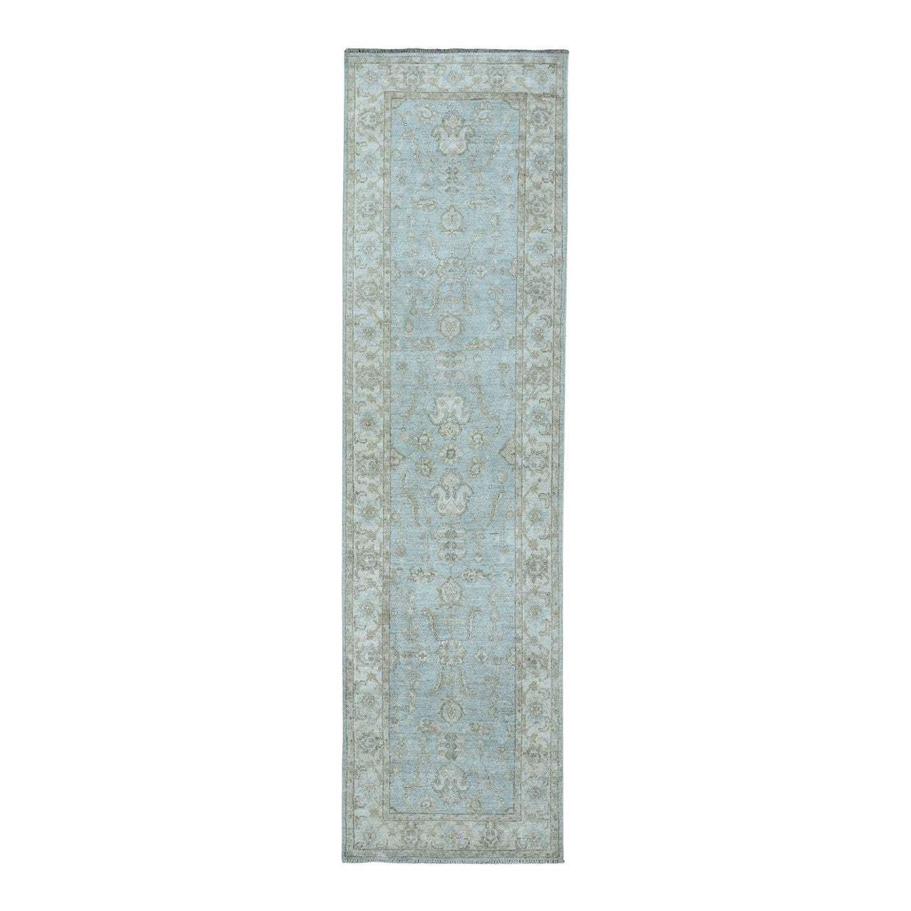 Oushak And Peshawar Wool Hand Knotted Rug Grey Ivory 2.7X9.9 -O051642