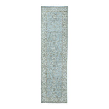 Oushak And Peshawar Wool Hand Knotted Rug Grey Ivory 2.7X9.9 -O051642
