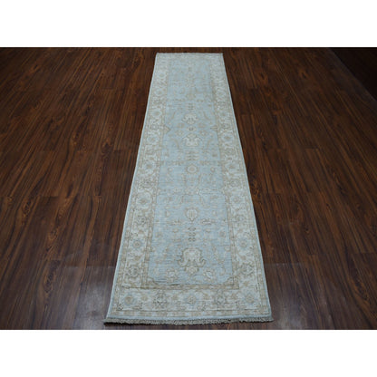 Oushak And Peshawar Wool Hand Knotted Rug Grey Ivory 2.7X9.9 -O051642