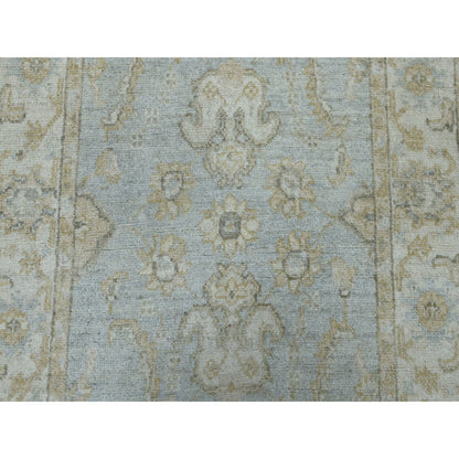 Oushak And Peshawar Wool Hand Knotted Rug Grey Ivory 2.7X9.9 -O051642