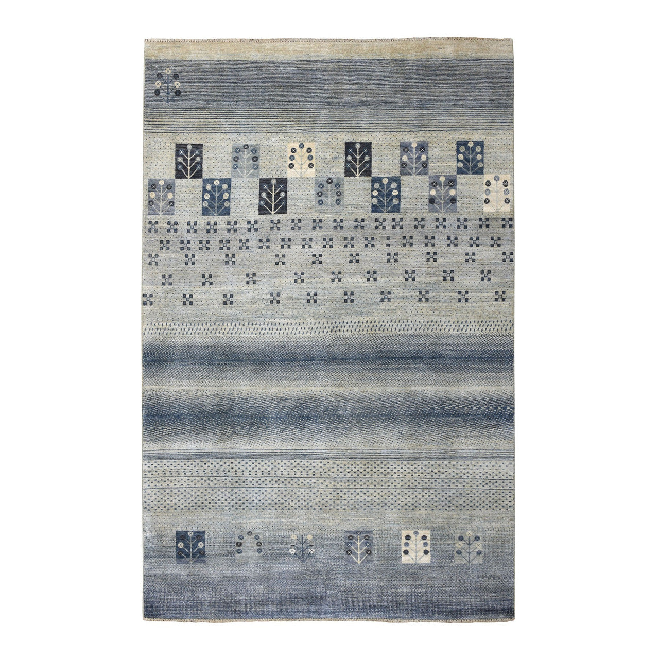 Tribal & Geometric Wool Hand Knotted Rug Blue No Border 5.10X8.6 -O051656