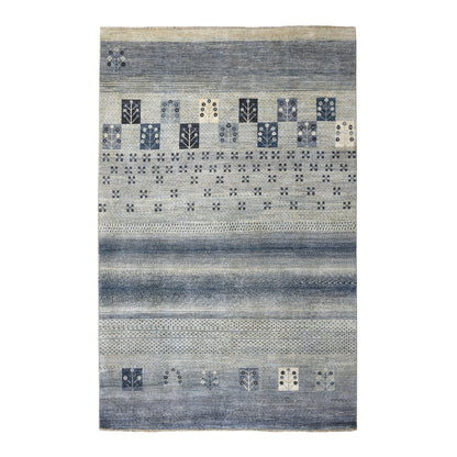 Tribal & Geometric Wool Hand Knotted Rug Blue No Border 5.10X8.6 -O051656