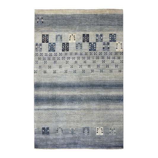 Tribal & Geometric Wool Hand Knotted Rug Blue No Border 5.10X8.6 -O051656
