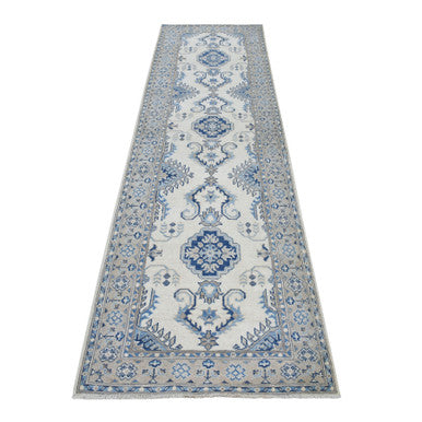 Kazak Wool Hand Knotted Rug Ivory Smoke Gray 2.9X10.7 -O051917