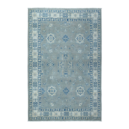 Kazak Wool Hand Knotted Rug Grey Ivory 5.9X8.9 -O052008