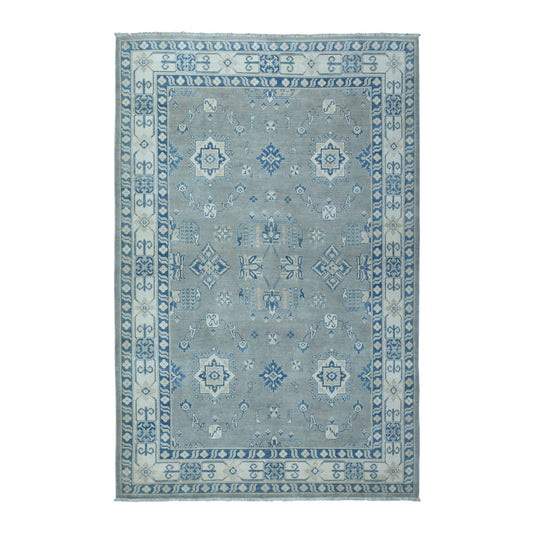 Kazak Wool Hand Knotted Rug Grey Ivory 5.9X8.9 -O052008