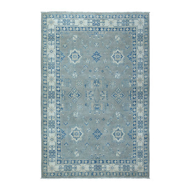 Kazak Wool Hand Knotted Rug Grey Ivory 5.9X8.9 -O052008