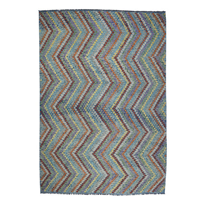 Flat Weave Wool Hand Woven Rug Multicolored No Border 10.2X13.4 -O052090