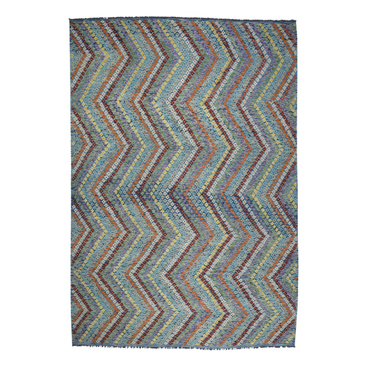 Flat Weave Wool Hand Woven Rug Multicolored No Border 10.2X13.4 -O052090