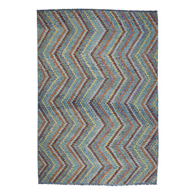 Flat Weave Wool Hand Woven Rug Multicolored No Border 10.2X13.4 -O052090