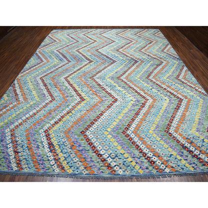 Flat Weave Wool Hand Woven Rug Multicolored No Border 10.2X13.4 -O052090