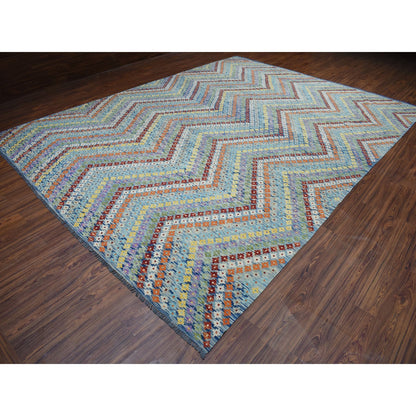 Flat Weave Wool Hand Woven Rug Multicolored No Border 10.2X13.4 -O052090