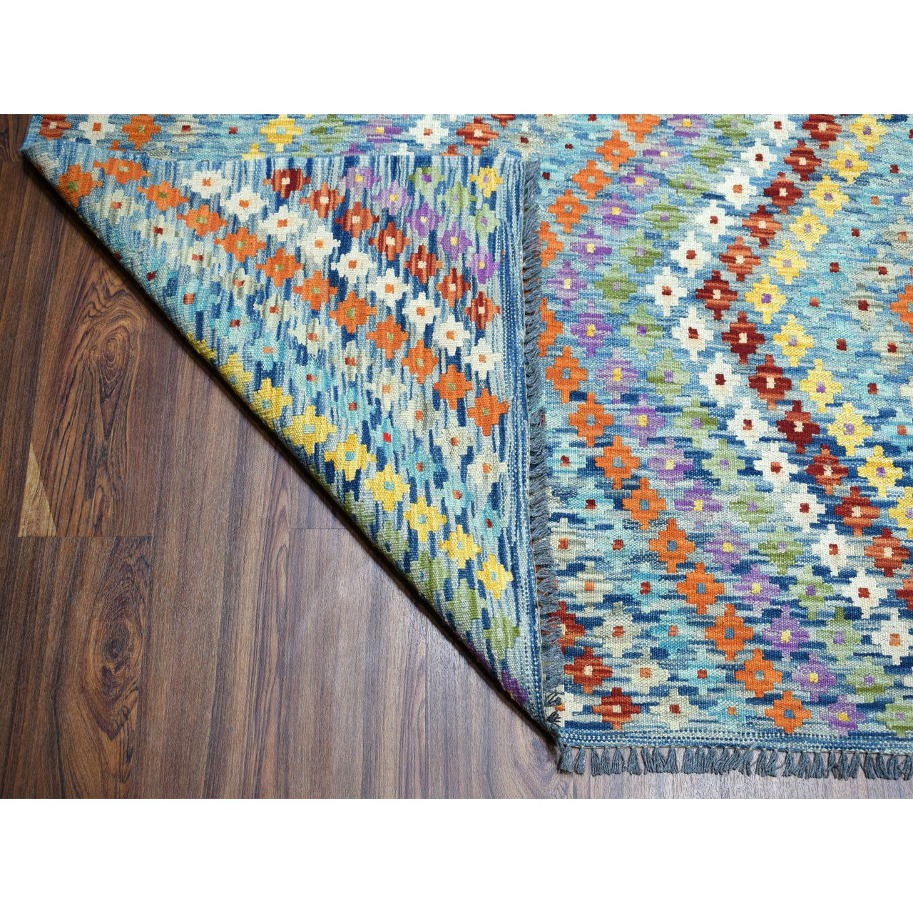 Flat Weave Wool Hand Woven Rug Multicolored No Border 10.2X13.4 -O052090