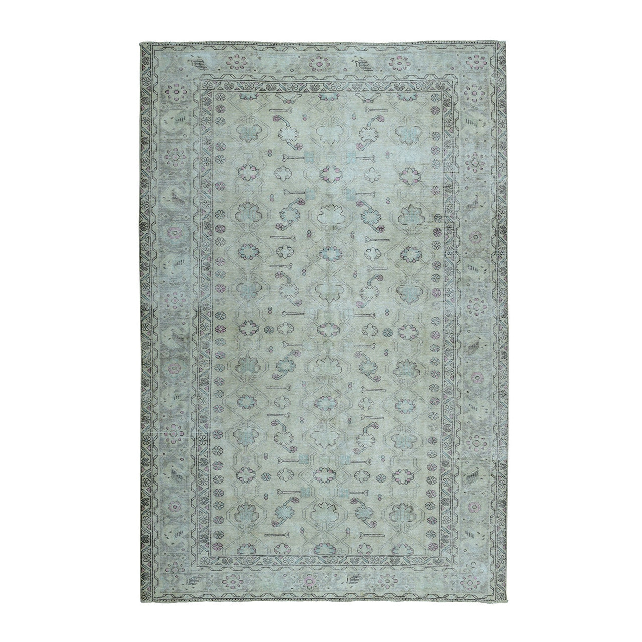 Overdyed & Vintage Worn Wool Hand Knotted Rug Grey No Border 6.3X9.1 -O052129