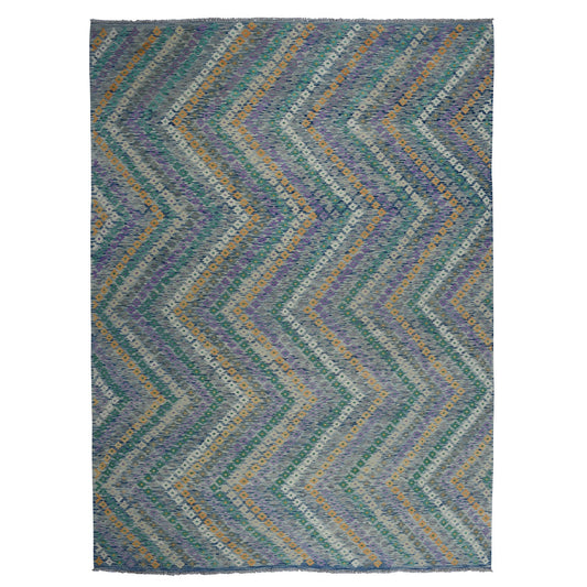 Flat Weave Wool Hand Woven Rug Multicolored No Border 9.0X12.2 -O052199