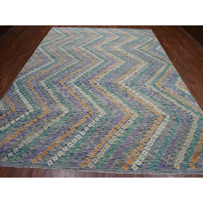 Flat Weave Wool Hand Woven Rug Multicolored No Border 9.0X12.2 -O052199