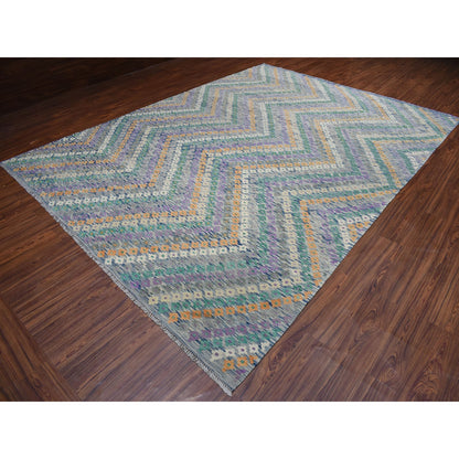 Flat Weave Wool Hand Woven Rug Multicolored No Border 9.0X12.2 -O052199