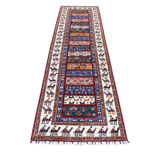 Kazak Wool Hand Knotted Rug Multicolored Ivory 2.8X10.0 -O052267