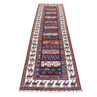 Kazak Wool Hand Knotted Rug Multicolored Ivory 2.8X10.0 -O052267