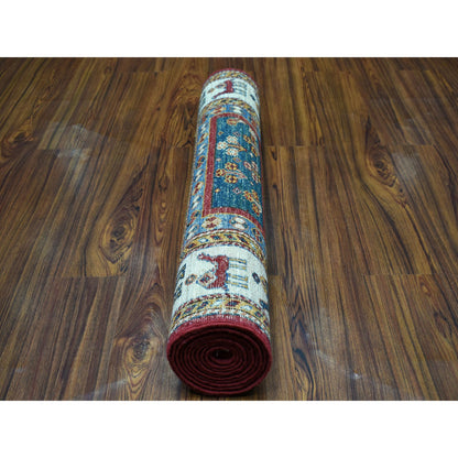 Kazak Wool Hand Knotted Rug Multicolored Ivory 2.8X10.0 -O052267