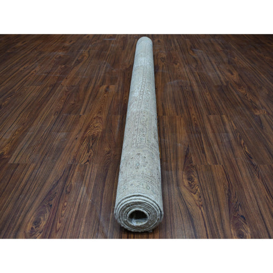 Overdyed & Vintage Worn Wool Hand Knotted Rug Beige No Border 6.8X9.8 -O052271
