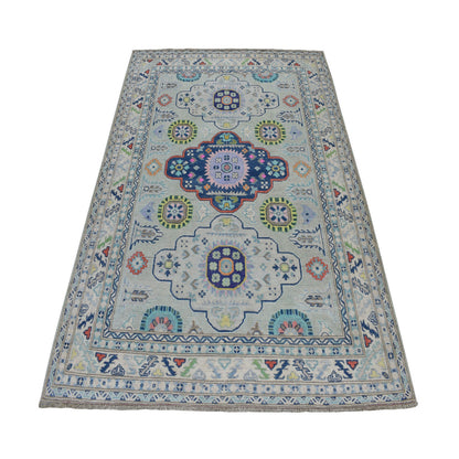 Kazak Wool Hand Knotted Rug Grey Ivory 5.1X6.6 -O052400