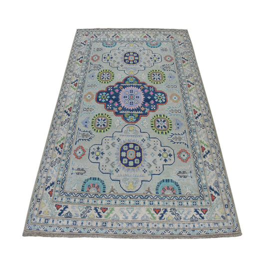 Kazak Wool Hand Knotted Rug Grey Ivory 5.1X6.6 -O052400