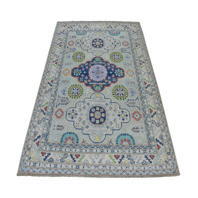 Kazak Wool Hand Knotted Rug Grey Ivory 5.1X6.6 -O052400