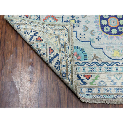 Kazak Wool Hand Knotted Rug Grey Ivory 5.1X6.6 -O052400