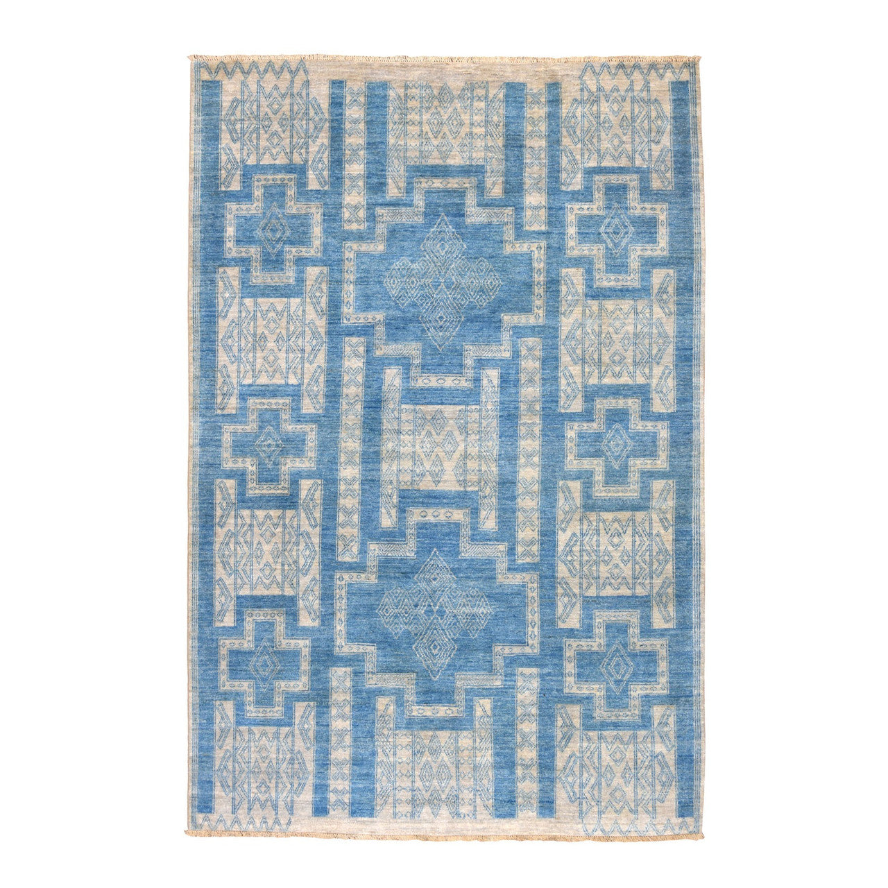 Oushak And Peshawar Wool Hand Knotted Rug Blue No Border 6.0X8.9 -O052485
